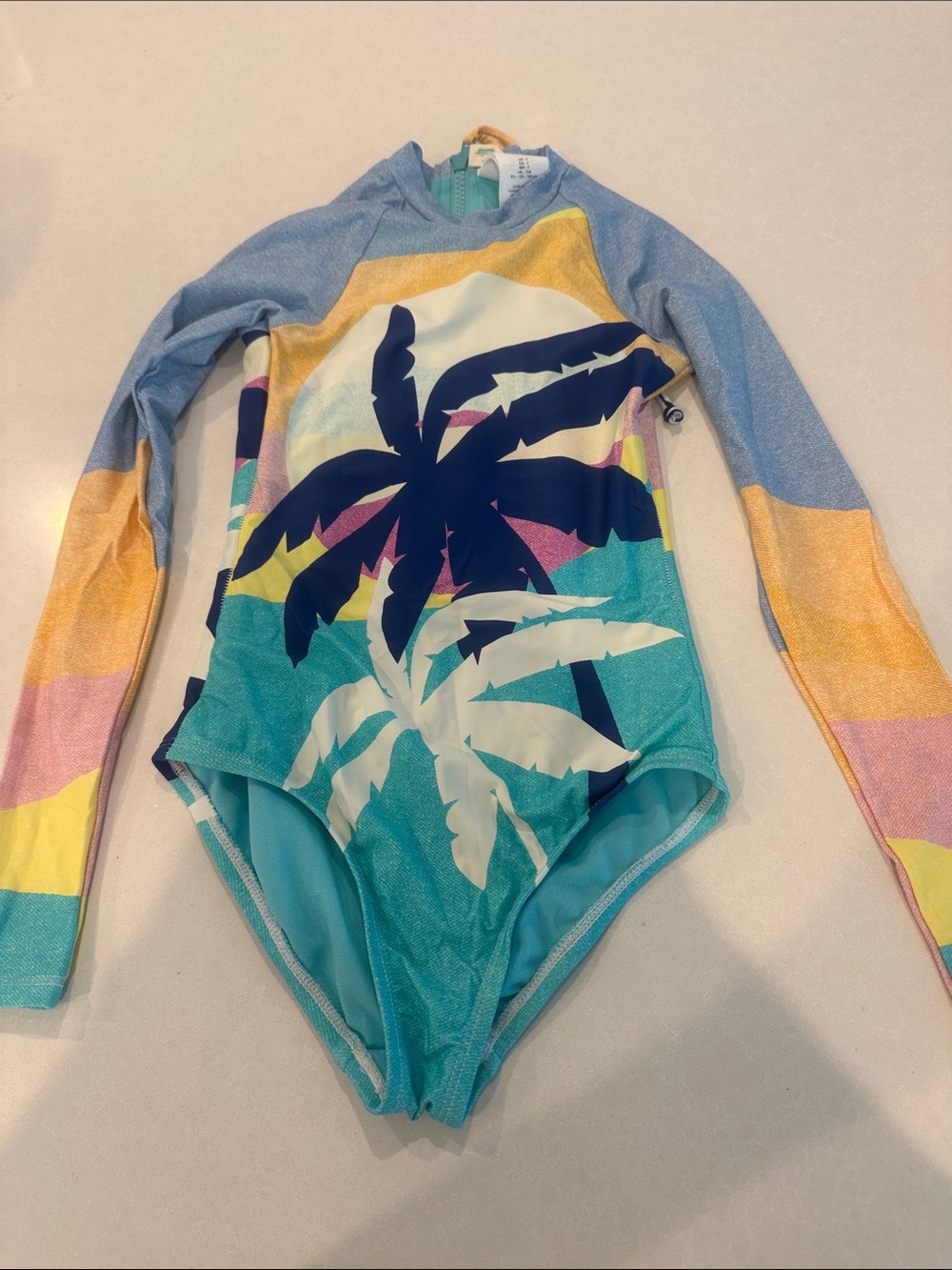 Hobie Kids Long-Sleeve One-Piece Swimsuit - Turquoise, Navy, Yellow, Pink